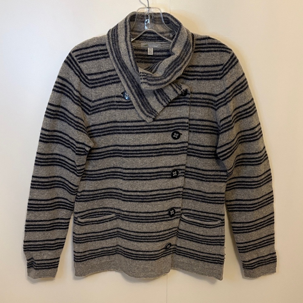 Horny Toad Gray and Black Striped Wool Angora Cardigan Sweater